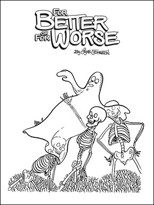Skeletons hoisting up a ghost