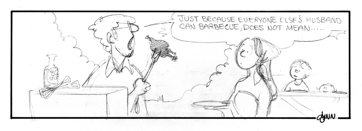 John burns the BBQ.